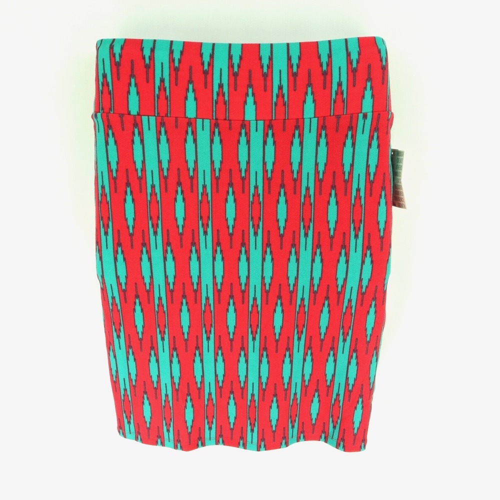 LuLaRoe Straight Skirt Knee Length Women Size L Red Green STRETCH Poly Blend NWT